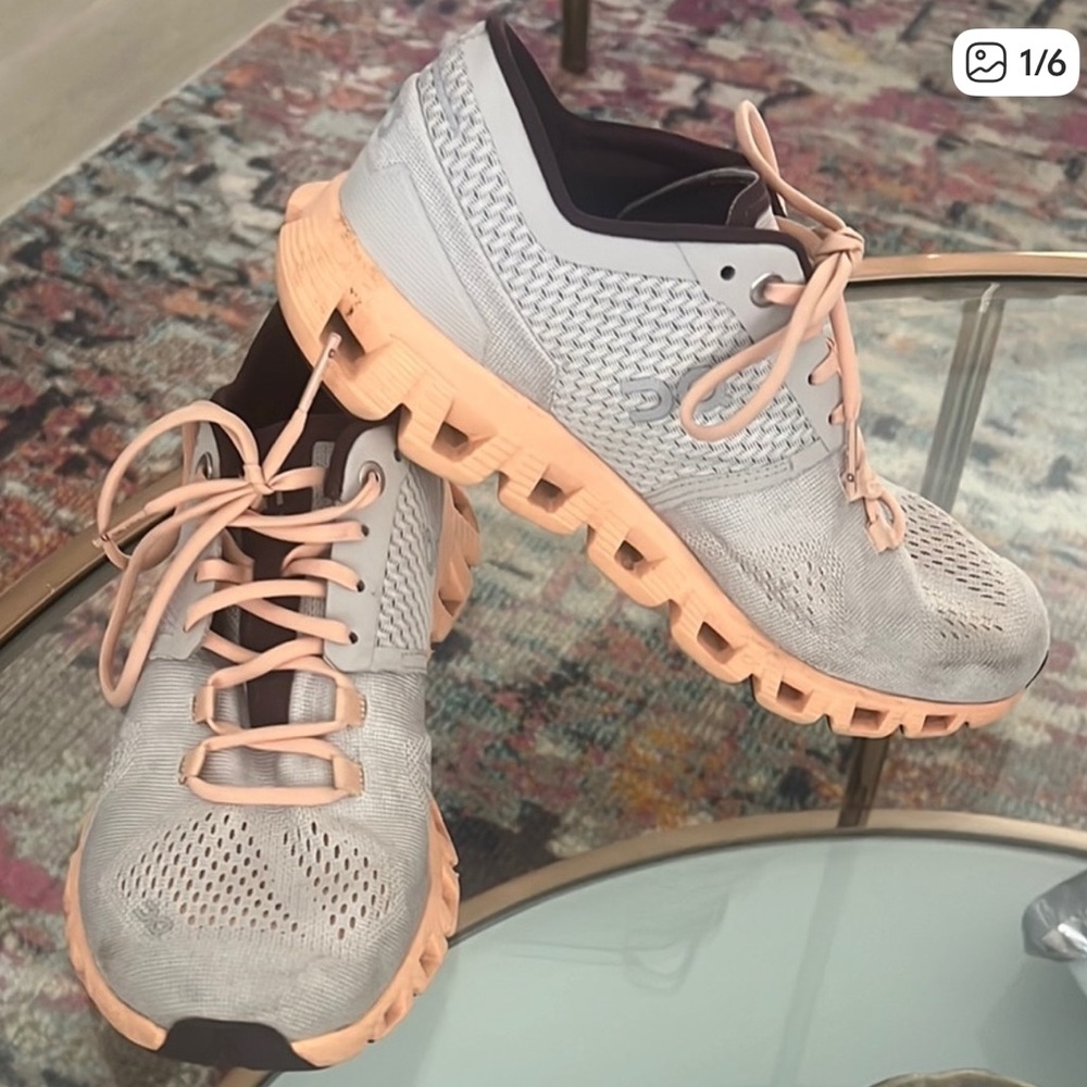 On Running Cloud X Women's Shoes in Gray and Peach